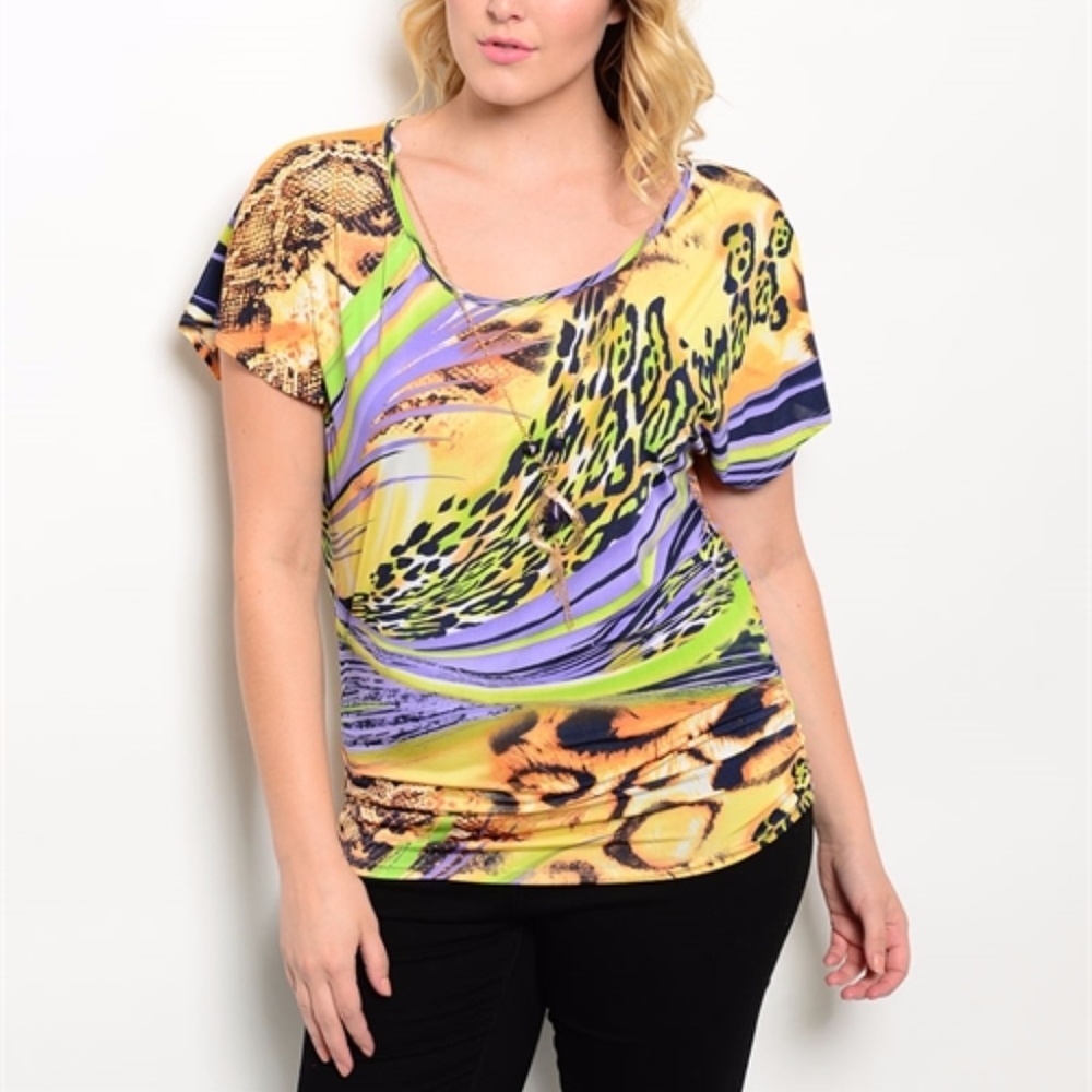 💥3for$20💥PLUS SIZE ORANGE LIME MULTI TOP